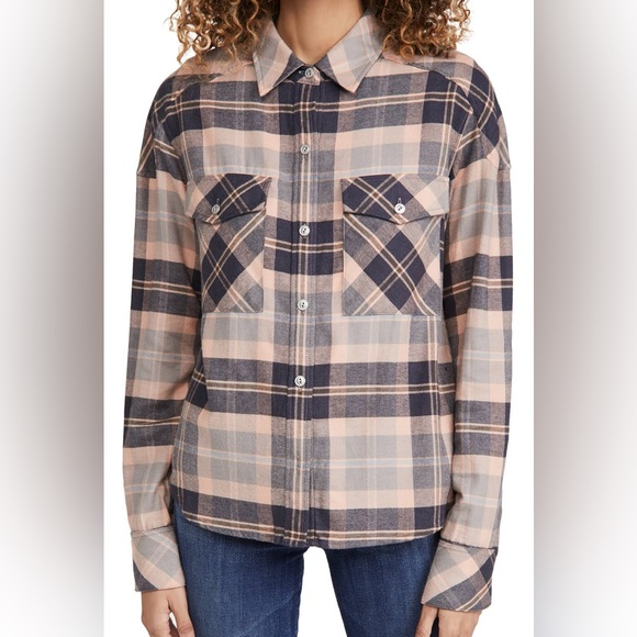 Rag & Bone Cruz Cotton Blend Top Classic Fit Pink Plaid - Picture 1 of 5